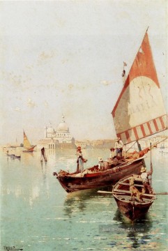  Berge Kunst - Segelboot in einem Venezia Lagoon Szenerie Franz Richard Unterberger